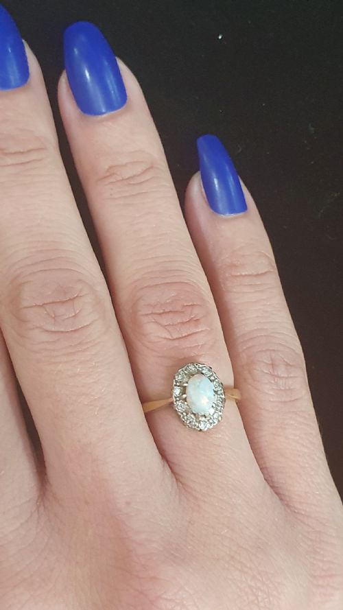 1940S OPAL ROSE CUT DIAMOND 18CT GOLD RING SIZE J - ADDITIONAL PHOTO 6