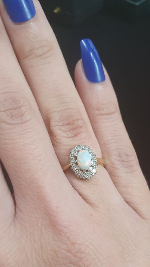 1940S OPAL ROSE CUT DIAMOND 18CT GOLD RING SIZE J - ADDITIONAL PHOTO 7