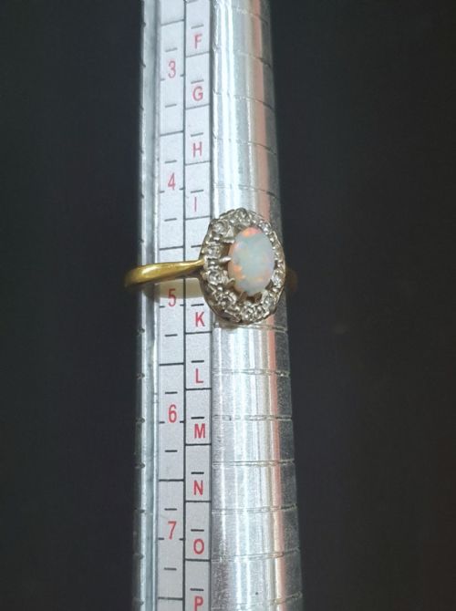 1940S OPAL ROSE CUT DIAMOND 18CT GOLD RING SIZE J - ADDITIONAL PHOTO 8