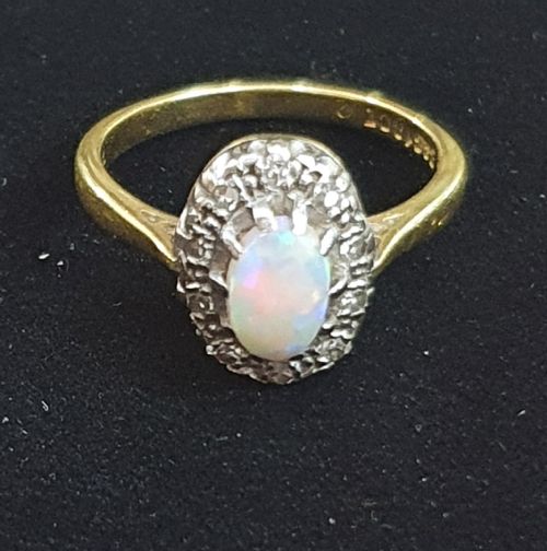 1940S OPAL ROSE CUT DIAMOND 18CT GOLD RING SIZE J - ADDITIONAL PHOTO 10