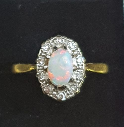 1940S OPAL ROSE CUT DIAMOND 18CT GOLD RING SIZE J - ADDITIONAL PHOTO 11