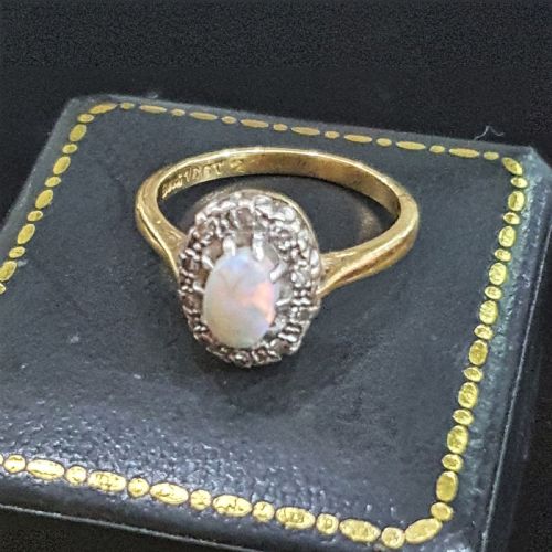 1940S OPAL ROSE CUT DIAMOND 18CT GOLD RING SIZE J - ADDITIONAL PHOTO 12