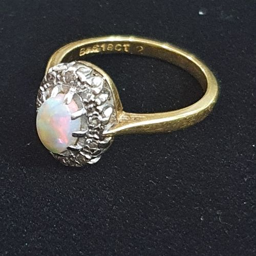 1940S OPAL ROSE CUT DIAMOND 18CT GOLD RING SIZE J - ADDITIONAL PHOTO 9