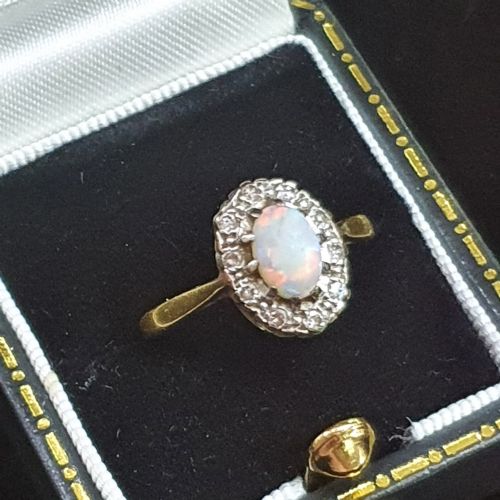 1940S OPAL ROSE CUT DIAMOND 18CT GOLD RING SIZE J - ADDITIONAL PHOTO 13