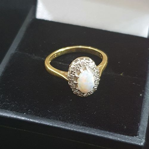 1940S OPAL ROSE CUT DIAMOND 18CT GOLD RING SIZE J - ADDITIONAL PHOTO 14