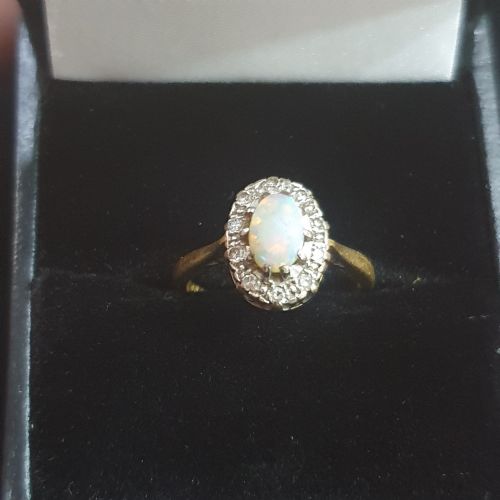 1940S OPAL ROSE CUT DIAMOND 18CT GOLD RING SIZE J - ADDITIONAL PHOTO 15
