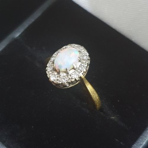 1940S OPAL ROSE CUT DIAMOND 18CT GOLD RING SIZE J - ADDITIONAL PHOTO 16