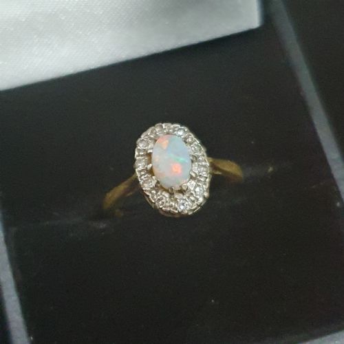 1940S OPAL ROSE CUT DIAMOND 18CT GOLD RING SIZE J - ADDITIONAL PHOTO 18