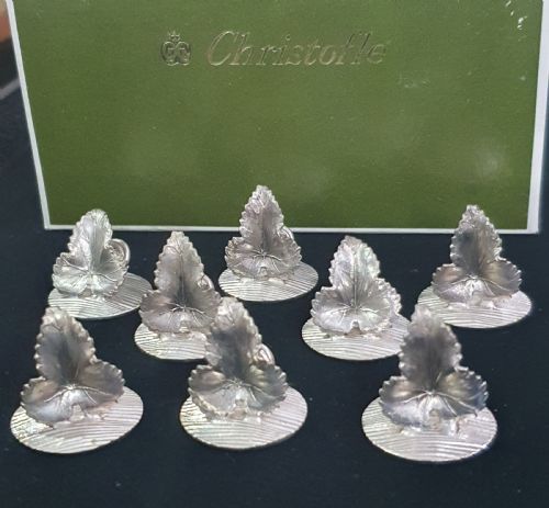 Christofle 1930s Silver Place Card Holders / Table Setting Cards for 8 in Ivy Leaf Design