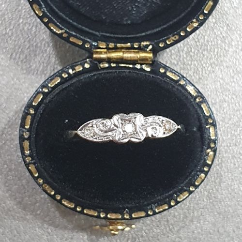 EARLY ART DECO PLATINUM SET DIAMONDS 18CT GOLD RING SIZE N - ADDITIONAL PHOTO 5