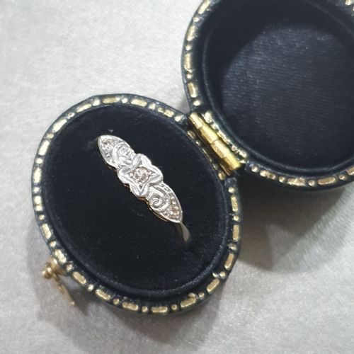 EARLY ART DECO PLATINUM SET DIAMONDS 18CT GOLD RING SIZE N - ADDITIONAL PHOTO 6