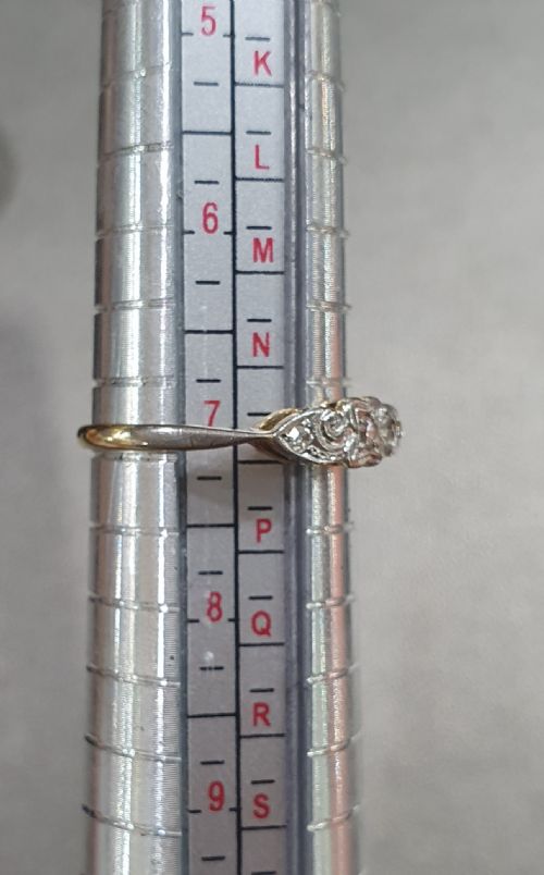 EARLY ART DECO PLATINUM SET DIAMONDS 18CT GOLD RING SIZE N - ADDITIONAL PHOTO 11