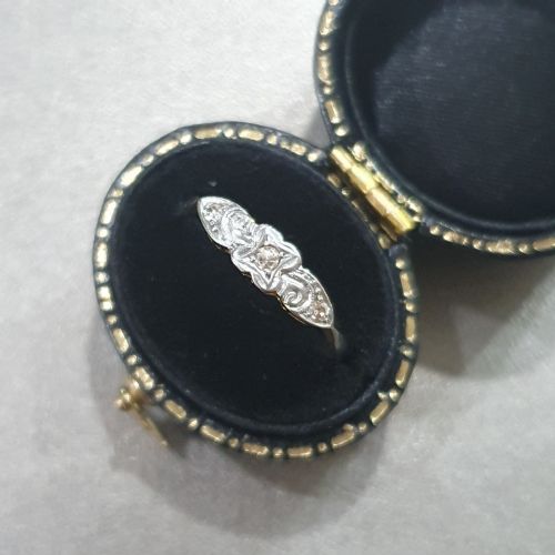 EARLY ART DECO PLATINUM SET DIAMONDS 18CT GOLD RING SIZE N - ADDITIONAL PHOTO 8