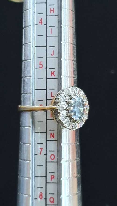 1930S ART DECO AQUAMARINE 12 DIAMOND HALO ON 9CT GOLD RING SIZE L M - ADDITIONAL PHOTO 17