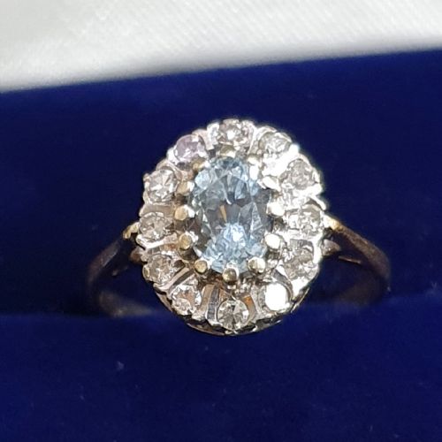 1930S ART DECO AQUAMARINE 12 DIAMOND HALO ON 9CT GOLD RING SIZE L M - ADDITIONAL PHOTO 28