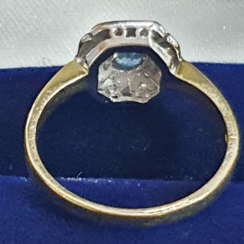 ART DECO SAPPHIRE 6 DIAMOND FAN HALO ON 9CT GOLD CONTINENTAL RING SIZE L - ADDITIONAL PHOTO 17