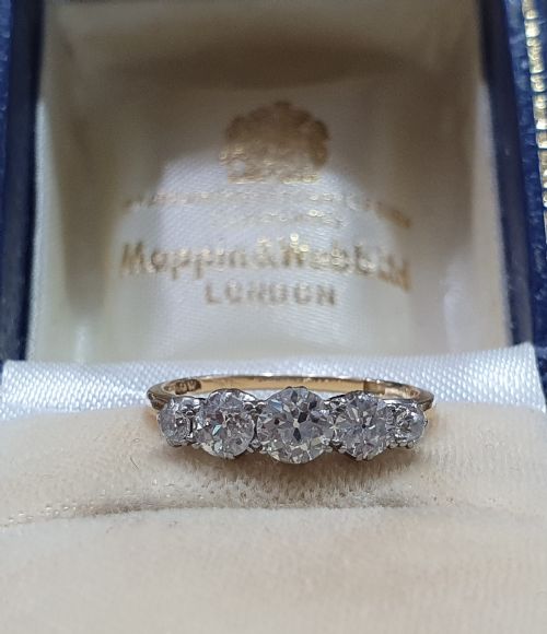 MAPPIN WEBB 1930S 5 DIAMOND 18CT GOLD HALF ETERNITY RING SIZE M - ADDITIONAL PHOTO 6
