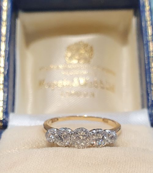 MAPPIN WEBB 1930S 5 DIAMOND 18CT GOLD HALF ETERNITY RING SIZE M - ADDITIONAL PHOTO 28