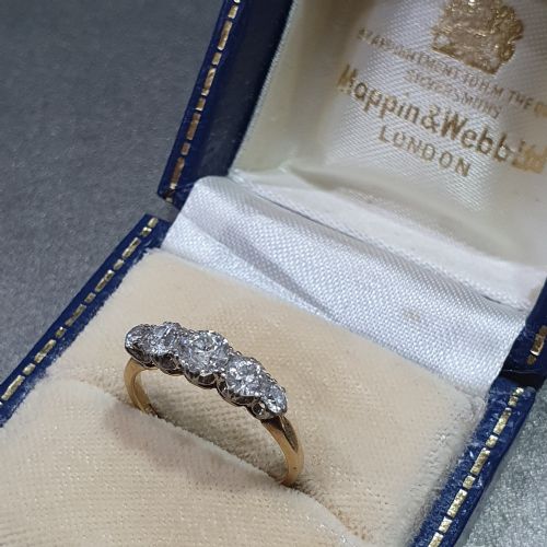 MAPPIN WEBB 1930S 5 DIAMOND 18CT GOLD HALF ETERNITY RING SIZE M - ADDITIONAL PHOTO 10