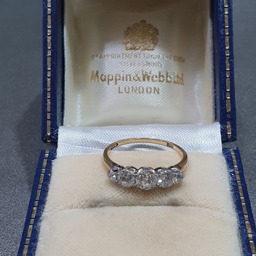 MAPPIN WEBB 1930S 5 DIAMOND 18CT GOLD HALF ETERNITY RING SIZE M - ADDITIONAL PHOTO 15