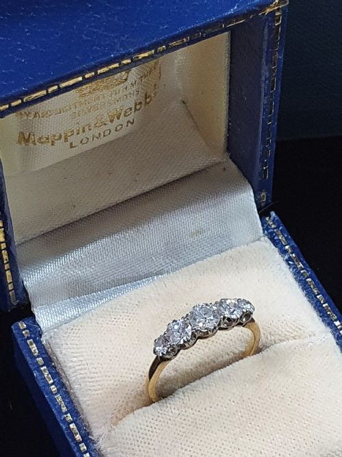 MAPPIN WEBB 1930S 5 DIAMOND 18CT GOLD HALF ETERNITY RING SIZE M - ADDITIONAL PHOTO 16