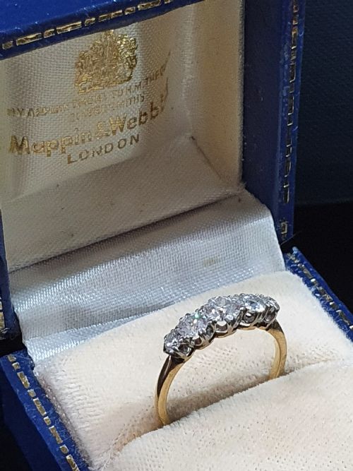 MAPPIN WEBB 1930S 5 DIAMOND 18CT GOLD HALF ETERNITY RING SIZE M - ADDITIONAL PHOTO 17
