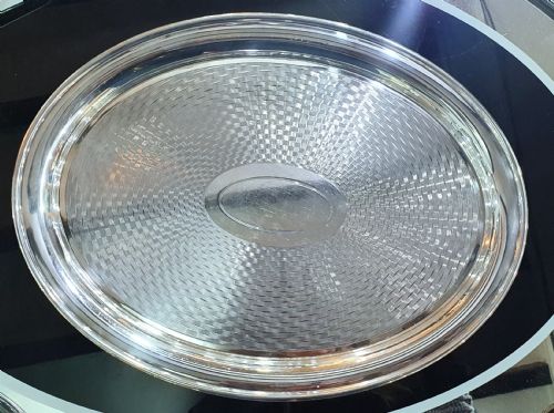 mappin webb 1947 engine turned design silver plated oval serving tray - CATEGORY: ANTIQUE SILVER - DATED 1940