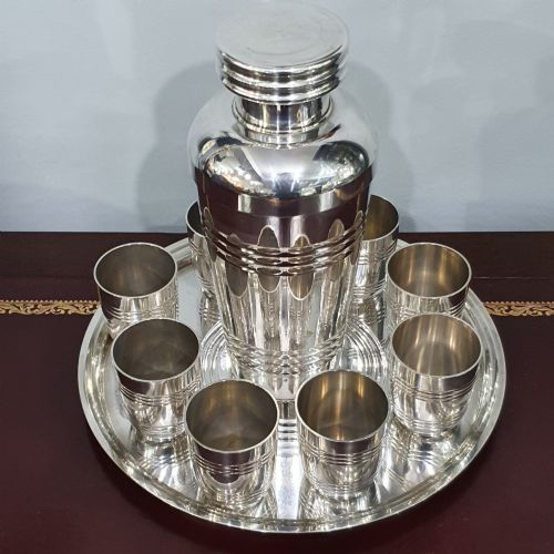 RARE BOXED FRENCH ART DECO COCKTAIL SET SHAKER 8 CUPS TRAY - ADDITIONAL PHOTO 2
