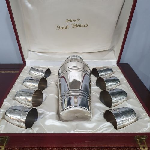 RARE BOXED FRENCH ART DECO COCKTAIL SET SHAKER 8 CUPS TRAY - ADDITIONAL PHOTO 3