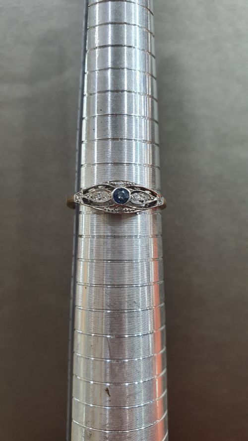EDWARDIAN ART DECO CEYLON SAPPHIRE DIAMOND 18CT GOLD RING SIZE S - ADDITIONAL PHOTO 7