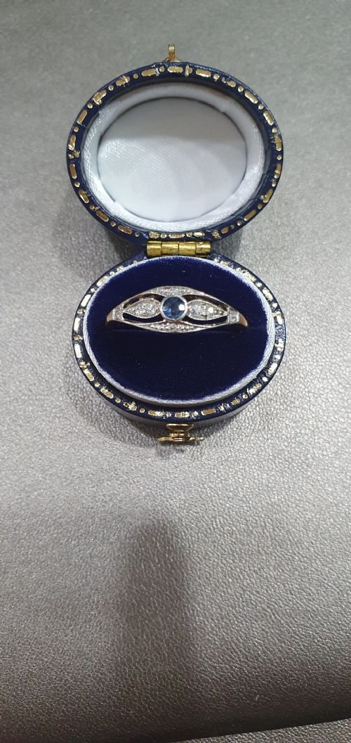 EDWARDIAN ART DECO CEYLON SAPPHIRE DIAMOND 18CT GOLD RING SIZE S - ADDITIONAL PHOTO 13