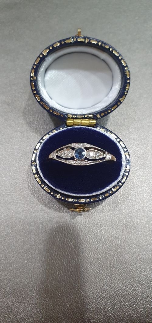 EDWARDIAN ART DECO CEYLON SAPPHIRE DIAMOND 18CT GOLD RING SIZE S - ADDITIONAL PHOTO 15