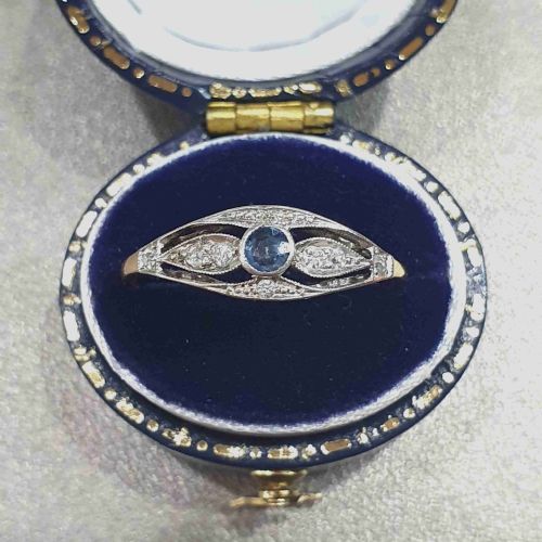 EDWARDIAN ART DECO CEYLON SAPPHIRE DIAMOND 18CT GOLD RING SIZE S - ADDITIONAL PHOTO 1