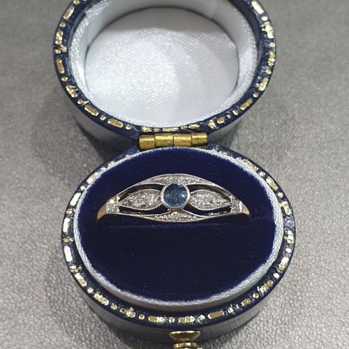 EDWARDIAN ART DECO CEYLON SAPPHIRE DIAMOND 18CT GOLD RING SIZE S - ADDITIONAL PHOTO 4