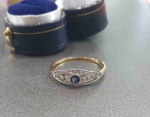 EDWARDIAN ART DECO CEYLON SAPPHIRE DIAMOND 18CT GOLD RING SIZE S - ADDITIONAL PHOTO 6