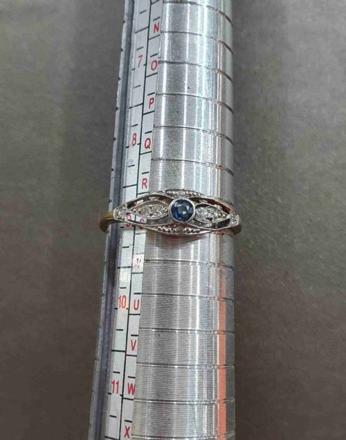 EDWARDIAN ART DECO CEYLON SAPPHIRE DIAMOND 18CT GOLD RING SIZE S - ADDITIONAL PHOTO 8