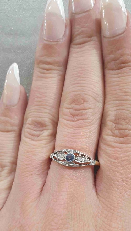 EDWARDIAN ART DECO CEYLON SAPPHIRE DIAMOND 18CT GOLD RING SIZE S - ADDITIONAL PHOTO 9