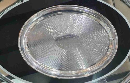MAPPIN WEBB 1947 ENGINE TURNED DESIGN SILVER PLATED OVAL SERVING TRAY - ADDITIONAL PHOTO 1