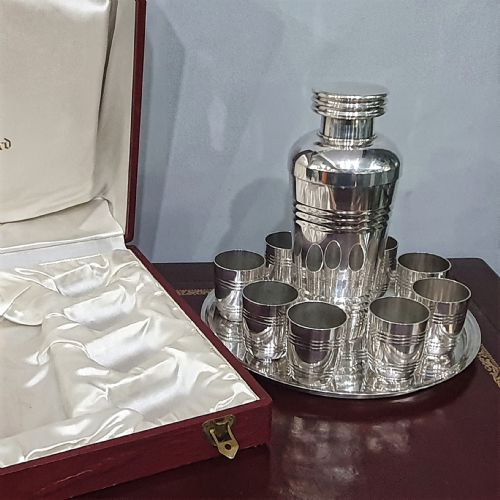 rare boxed french art deco cocktail set shaker 8 cups tray - CATEGORY: ANTIQUE METAL - DATED 1920