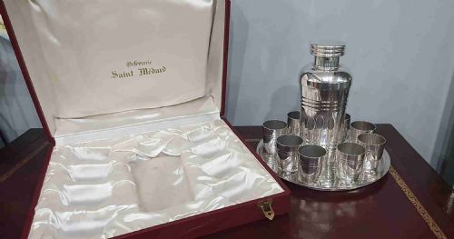 RARE BOXED FRENCH ART DECO COCKTAIL SET SHAKER 8 CUPS TRAY - ADDITIONAL PHOTO 8