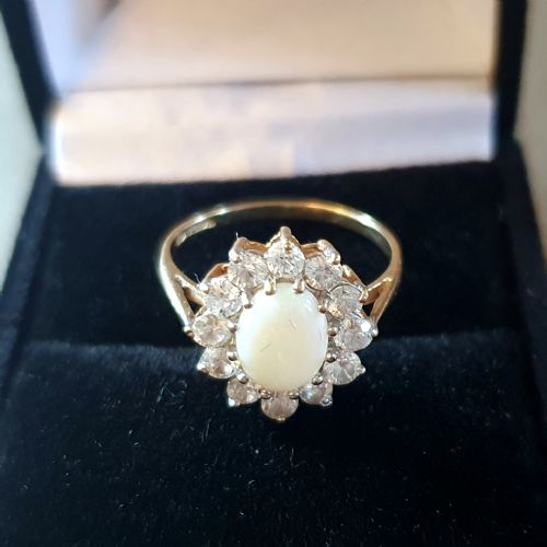 1930S ART DECO VINTAGE OPAL 9CT GOLD RING WITH HALO SIZE L - ADDITIONAL PHOTO 7