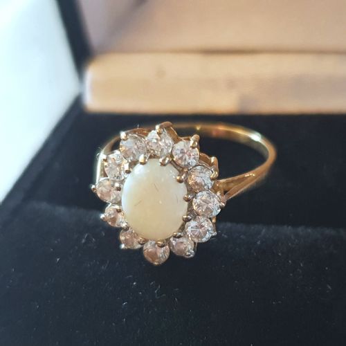 1930S ART DECO VINTAGE OPAL 9CT GOLD RING WITH HALO SIZE L - ADDITIONAL PHOTO 1