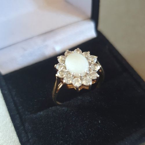 1930S ART DECO VINTAGE OPAL 9CT GOLD RING WITH HALO SIZE L - ADDITIONAL PHOTO 2