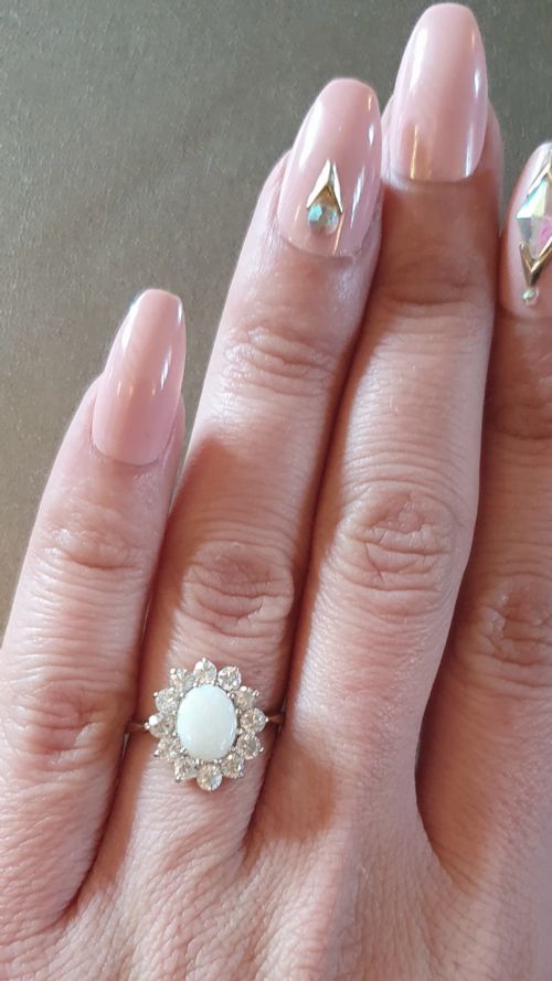 1930S ART DECO VINTAGE OPAL 9CT GOLD RING WITH HALO SIZE L - ADDITIONAL PHOTO 4