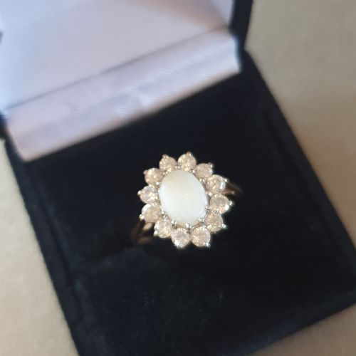 1930S ART DECO VINTAGE OPAL 9CT GOLD RING WITH HALO SIZE L - ADDITIONAL PHOTO 5