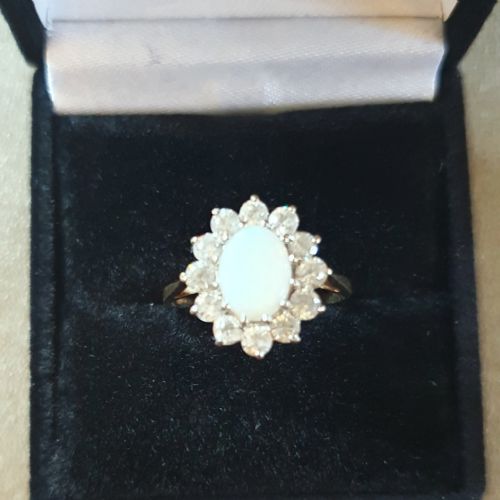 1930S ART DECO VINTAGE OPAL 9CT GOLD RING WITH HALO SIZE L - ADDITIONAL PHOTO 6
