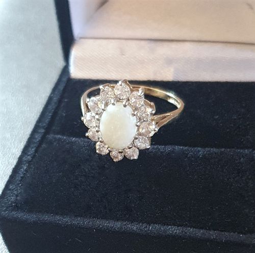 1930S ART DECO VINTAGE OPAL 9CT GOLD RING WITH HALO SIZE L - ADDITIONAL PHOTO 8