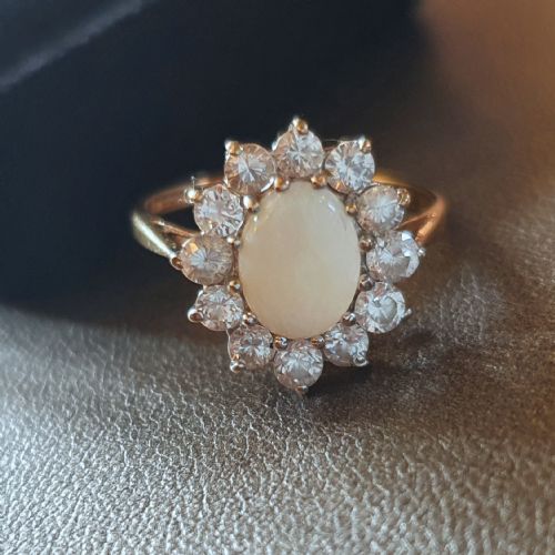 1930S ART DECO VINTAGE OPAL 9CT GOLD RING WITH HALO SIZE L - ADDITIONAL PHOTO 9