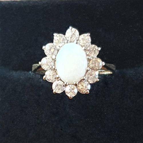 1930S ART DECO VINTAGE OPAL 9CT GOLD RING WITH HALO SIZE L - ADDITIONAL PHOTO 11