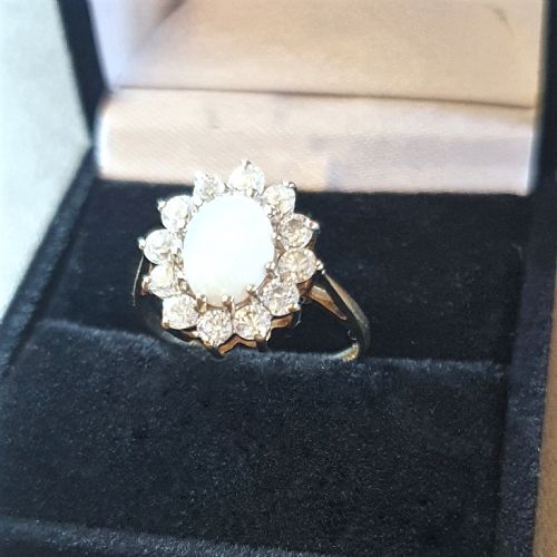 1930S ART DECO VINTAGE OPAL 9CT GOLD RING WITH HALO SIZE L - ADDITIONAL PHOTO 12